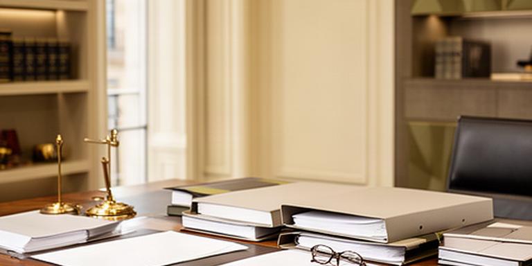 Mesa de trabajo de un bufete de abogados en Bilbao con expedientes legales organizados